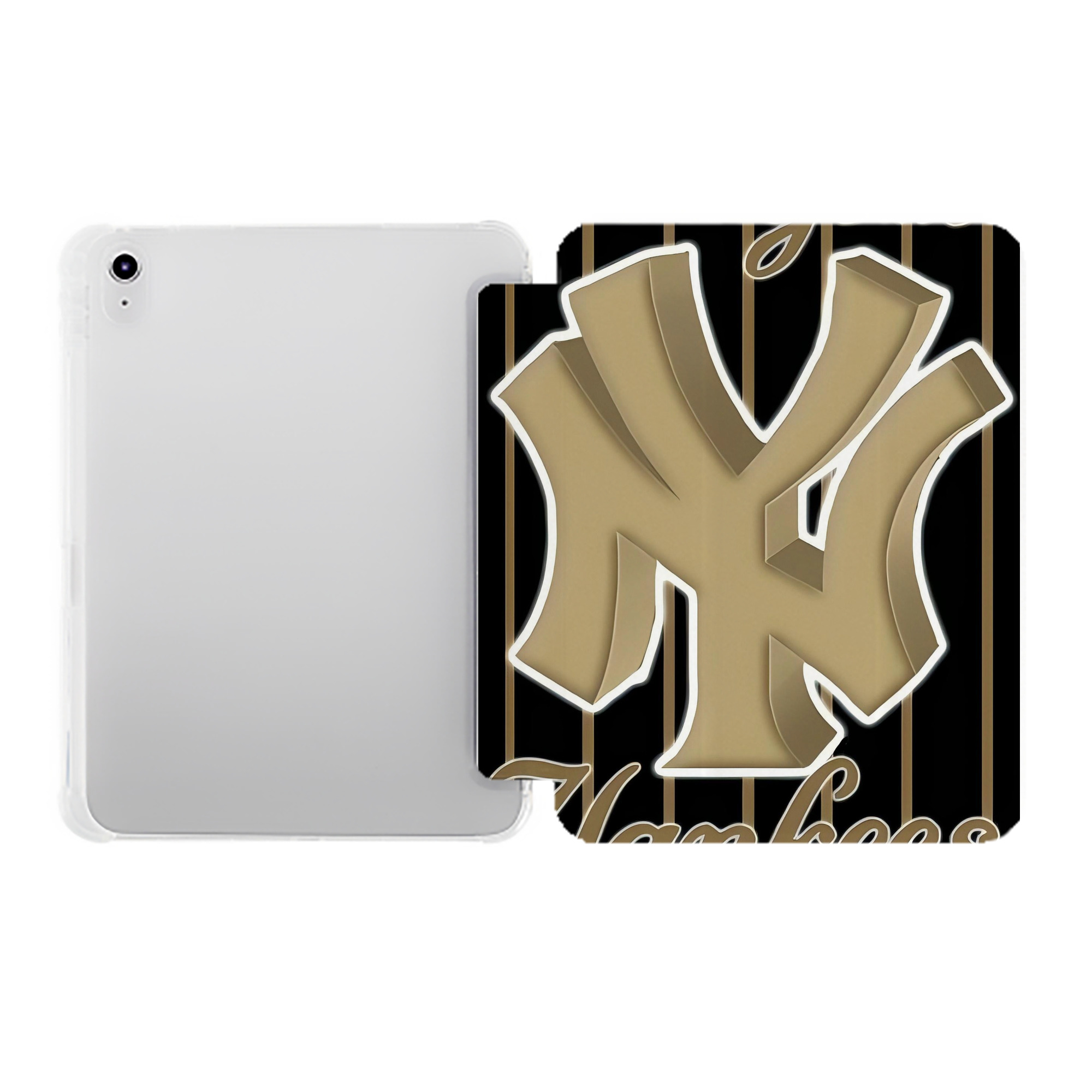New York Yankees 185 Premium Tri-Fold PU Leather & Silicone IPad Case With Pencil Slot – Fits 9.5,10.5,10.9 – Adjustable Stand, Slim, Protective